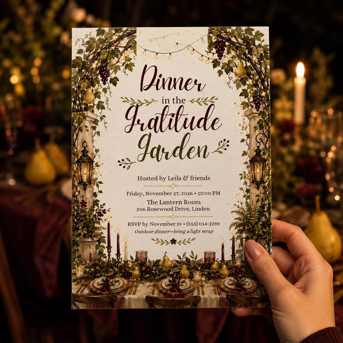 Elegant Thanksgiving Dinner Invitation — print-ready Thanksgiving gathering design from VoltBy