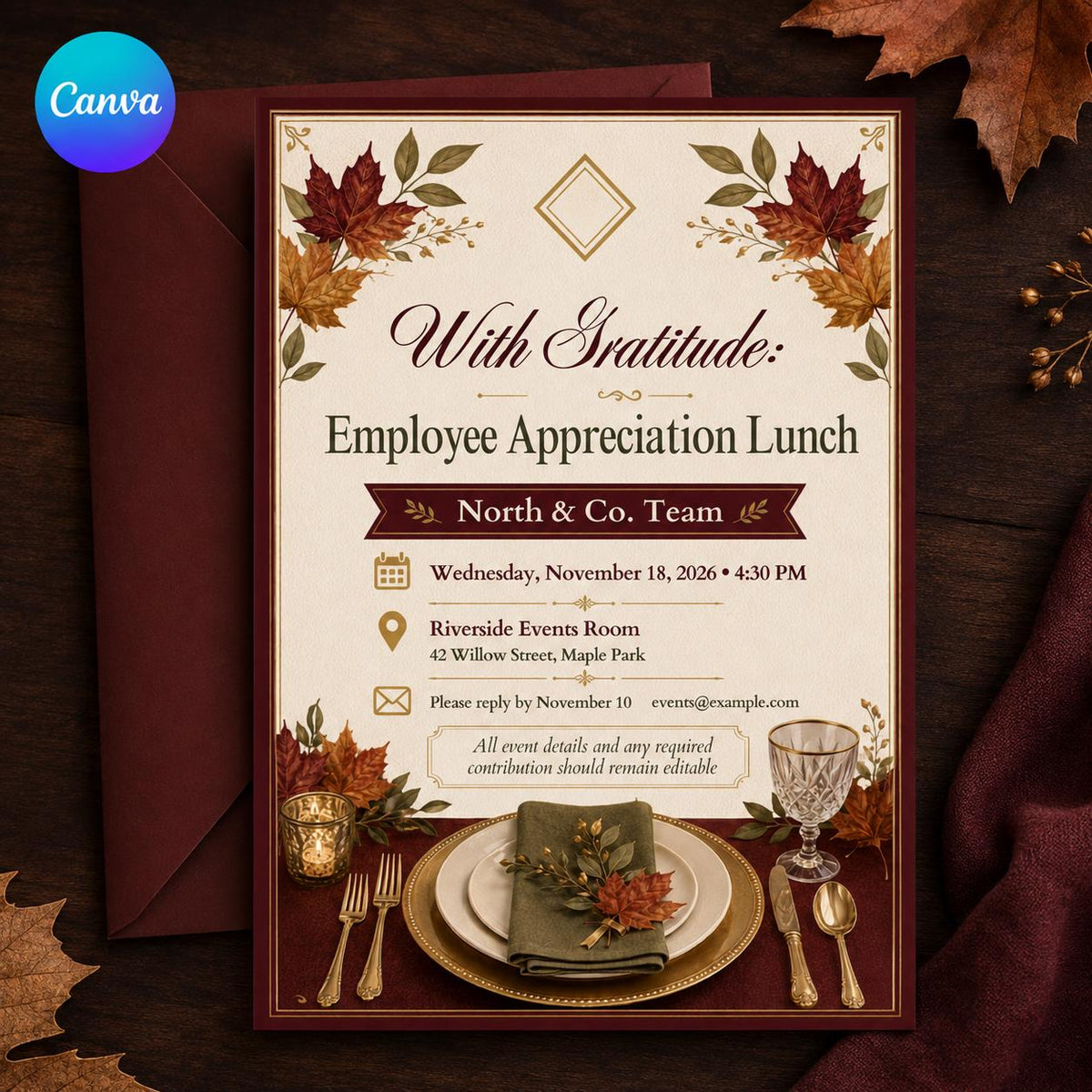 Employee Appreciation Lunch Invitation — editable Canva template