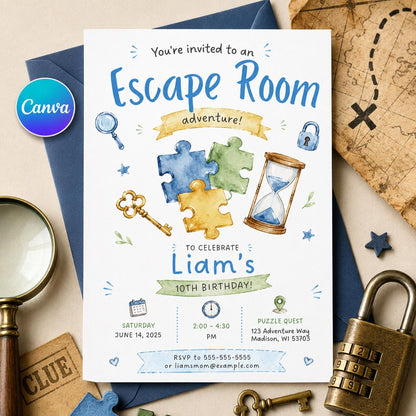 Escape Room Invitation — editable Canva template