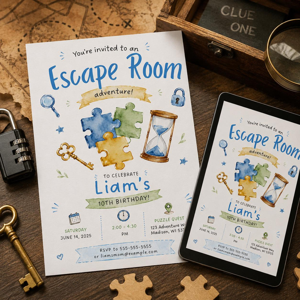 Escape Room Invitation — invitation you personalize in Canva