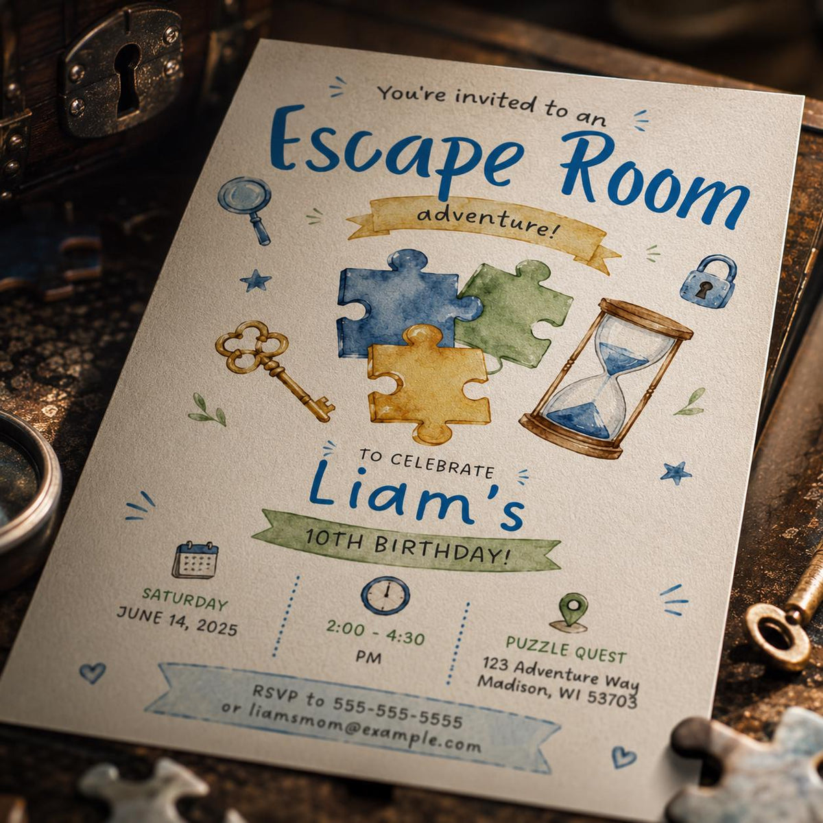 Escape Room Invitation — 10th birthday party stationery by VoltBy