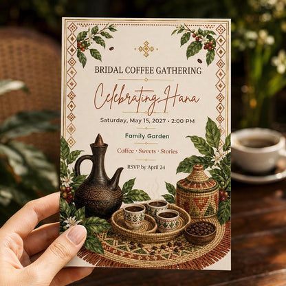 Ethiopian Bridal Coffee Gathering Invitation — invitation you personalize in Canva