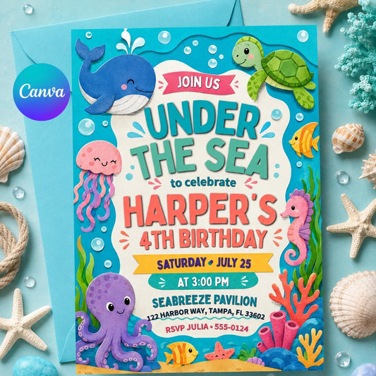 Under the Sea Birthday Invitation Template – Mermaid Bash Under the Sea Birthday Invite