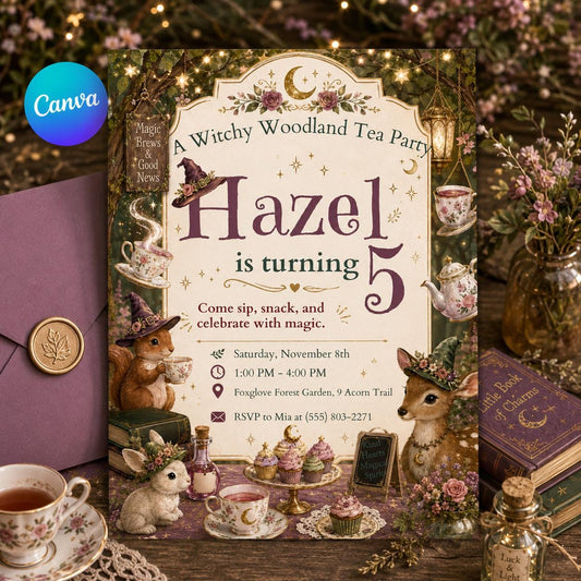 Witchy Woodland Tea Party Invitation – Magical Forest – Fairy Tea Party Invite
