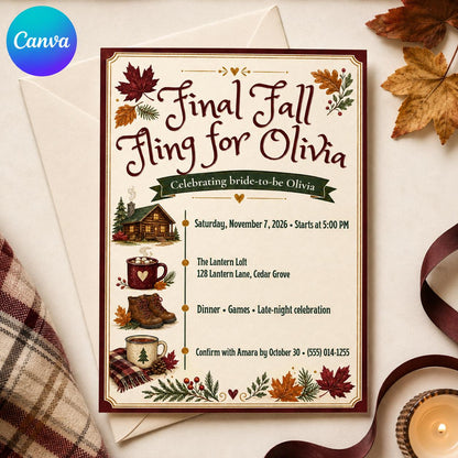 Fall Bachelorette Party Invitation — editable Canva template