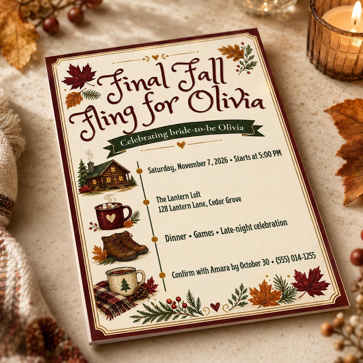 Fall Bachelorette Party Invitation — print-ready bachelorette party design from VoltBy