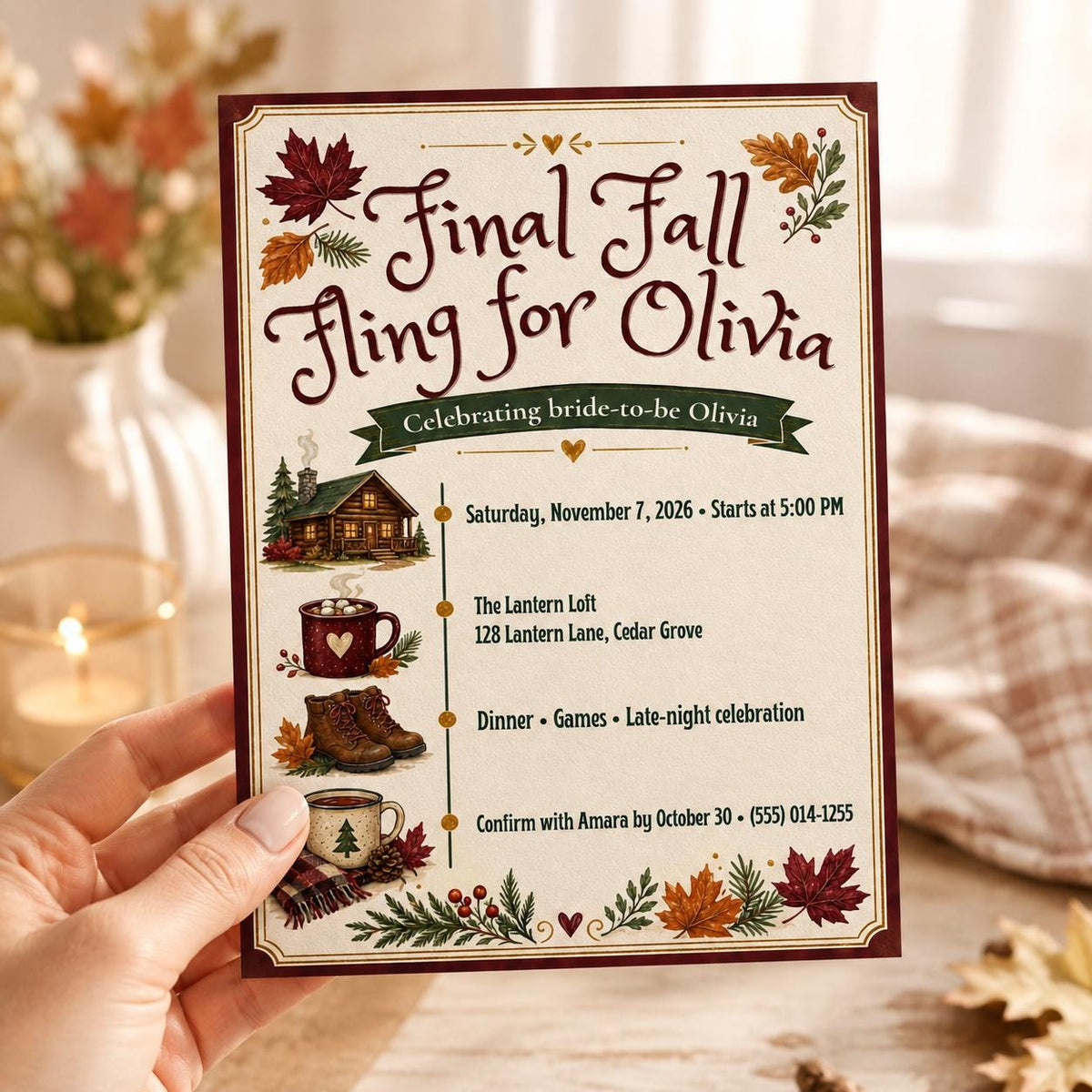 Fall Bachelorette Party Invitation — bachelorette party stationery by VoltBy