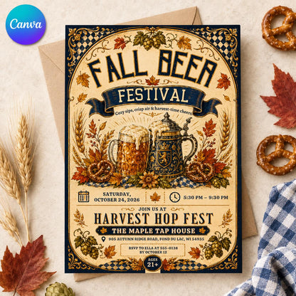 Fall Beer Festival Invitation — editable Canva template