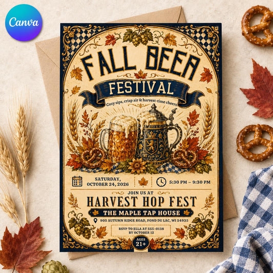 Fall Beer Festival Invitation — editable Canva template