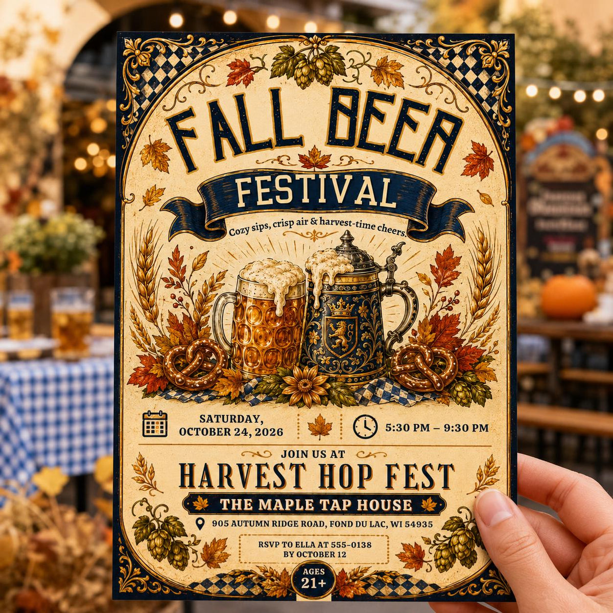 Fall Beer Festival Invitation — print-ready Oktoberfest party design from VoltBy
