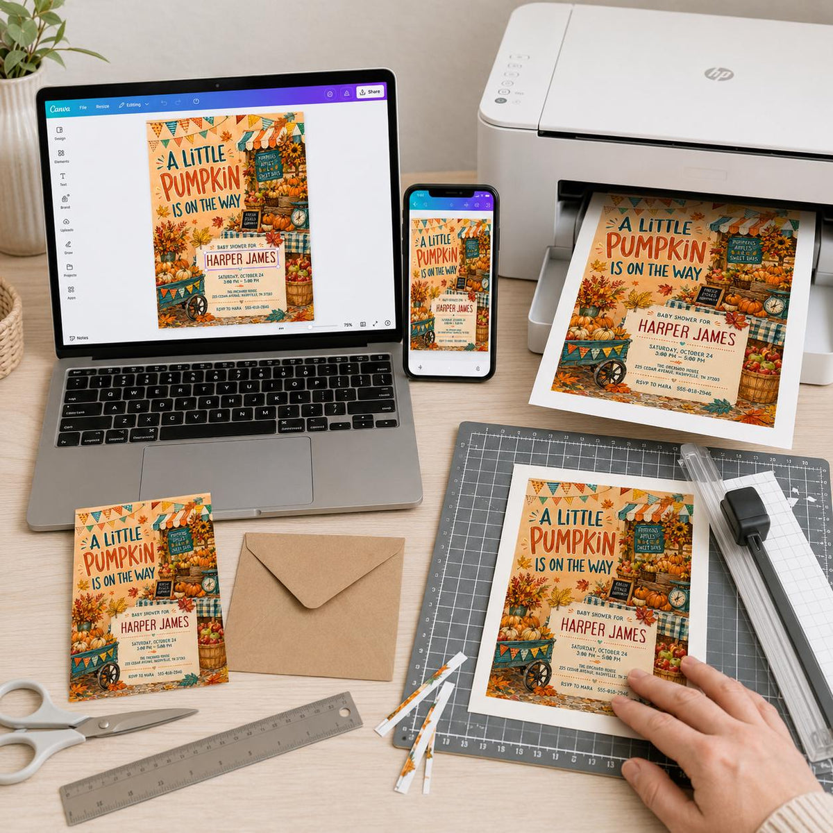 Fall Pumpkin Baby Shower Invitation — print-ready baby shower design from VoltBy