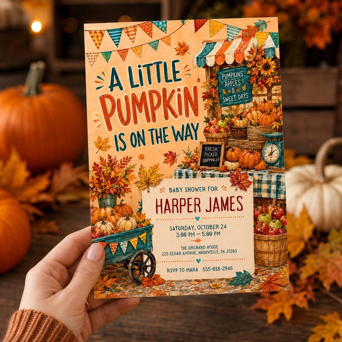 Fall Pumpkin Baby Shower Invitation — digital invitation, instant download
