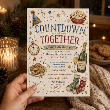 Family New Year's Eve Invitation — print-ready New Year party design from VoltBy