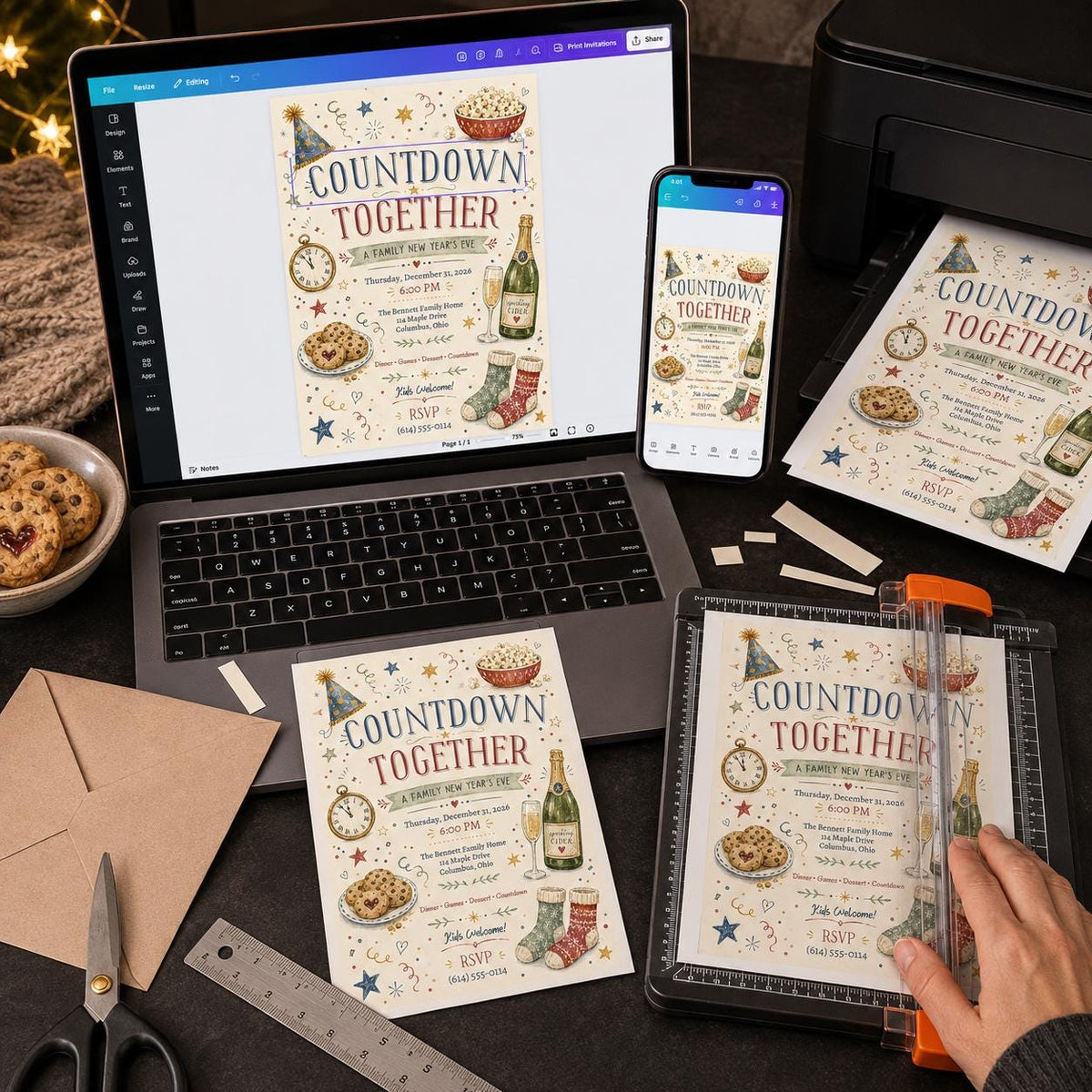Family New Year's Eve Invitation — digital invitation, instant download
