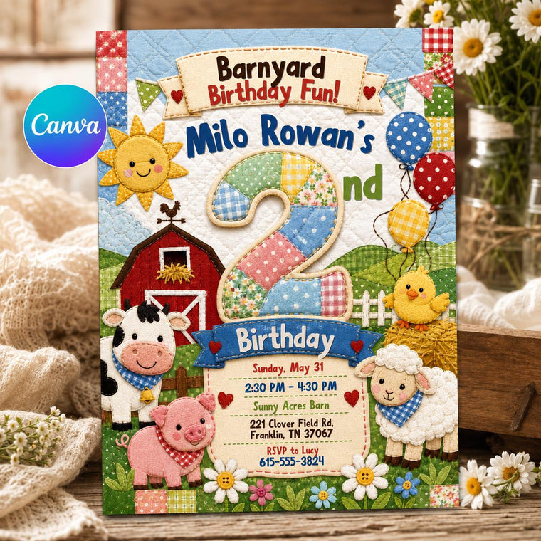 Farm Barnyard 2nd Birthday Invitation