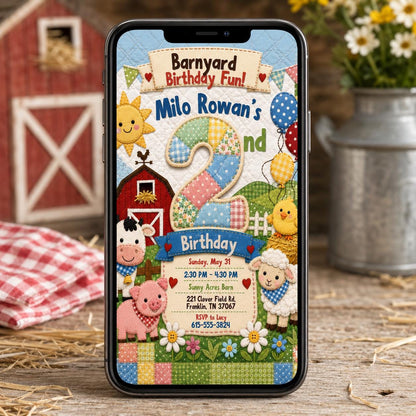 Farm Barnyard 2nd Birthday Invitation — invitation you personalize in Canva