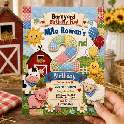 Farm Barnyard 2nd Birthday Invitation — print-ready 2nd birthday party design from VoltBy