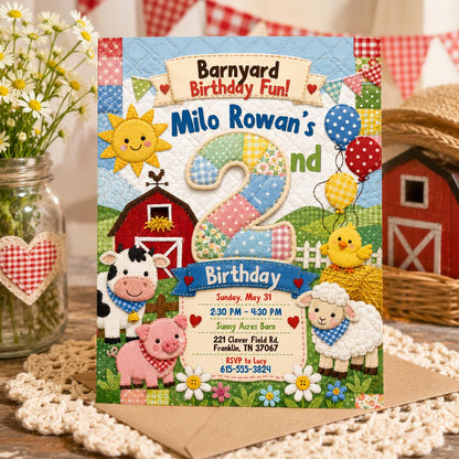 Farm Barnyard 2nd Birthday Invitation — digital invitation, instant download