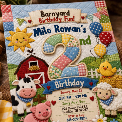 Farm Barnyard 2nd Birthday Invitation — 2nd birthday party stationery by VoltBy