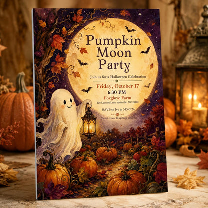 Farm Halloween Moon Party Invitation — celestial design