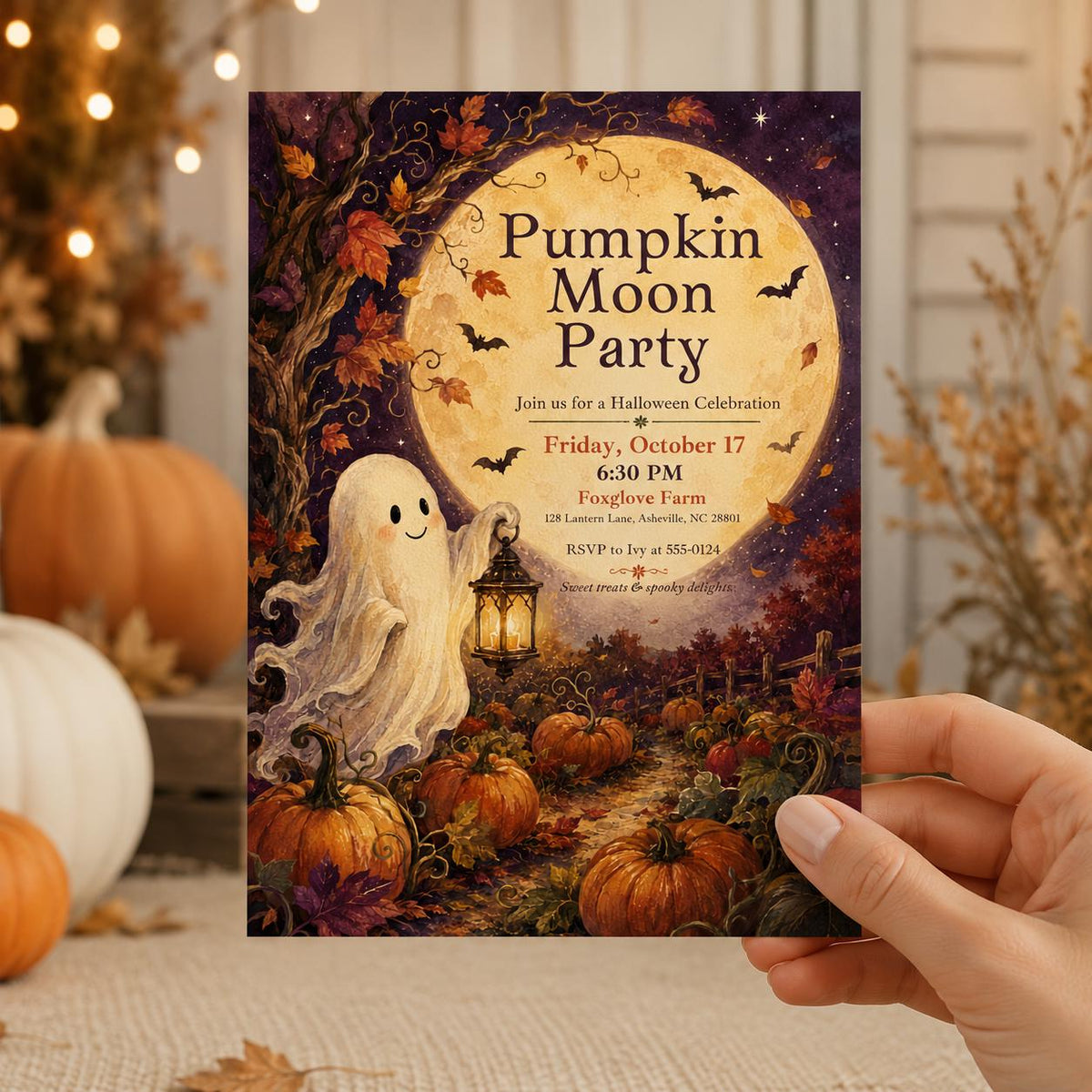 Farm Halloween Moon Party Invitation — print-ready Halloween party design from VoltBy