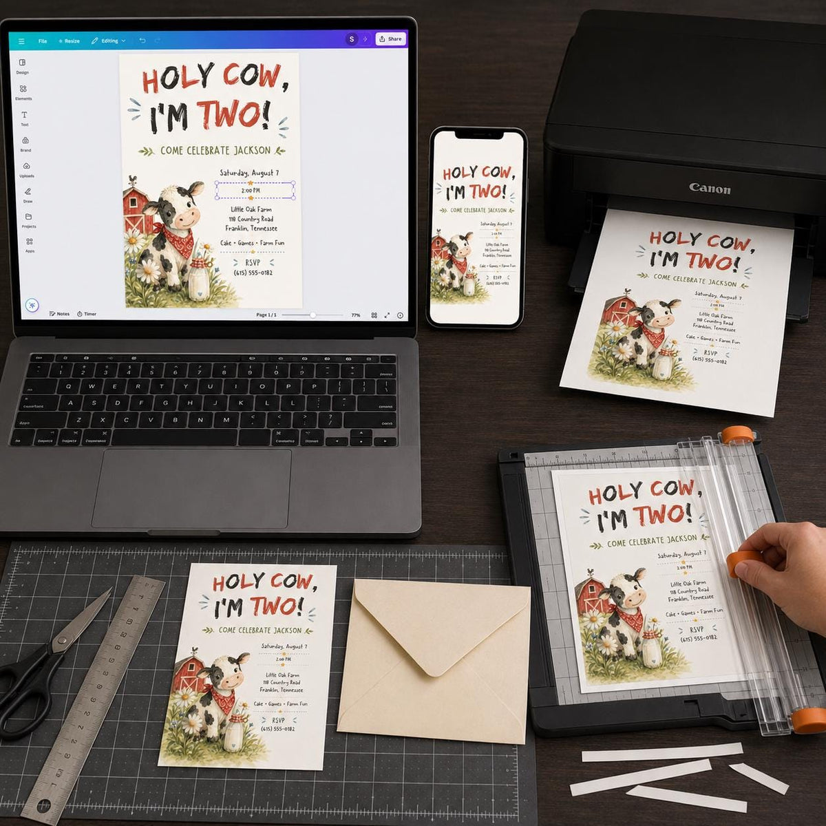 Farm Holy Cow I'm Two Birthday Invitation — digital invitation, instant download
