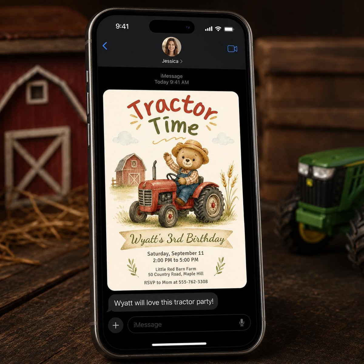 Farm Tractor 3rd Birthday Invitation for Boys — print-ready 3rd birthday party design from VoltBy