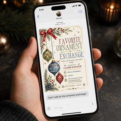 Favorite Ornament Exchange Invitation — invitation you personalize in Canva