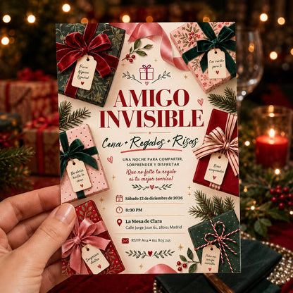 Fiesta Amigo Invisible Invitación Invitation — invitation you personalize in Canva