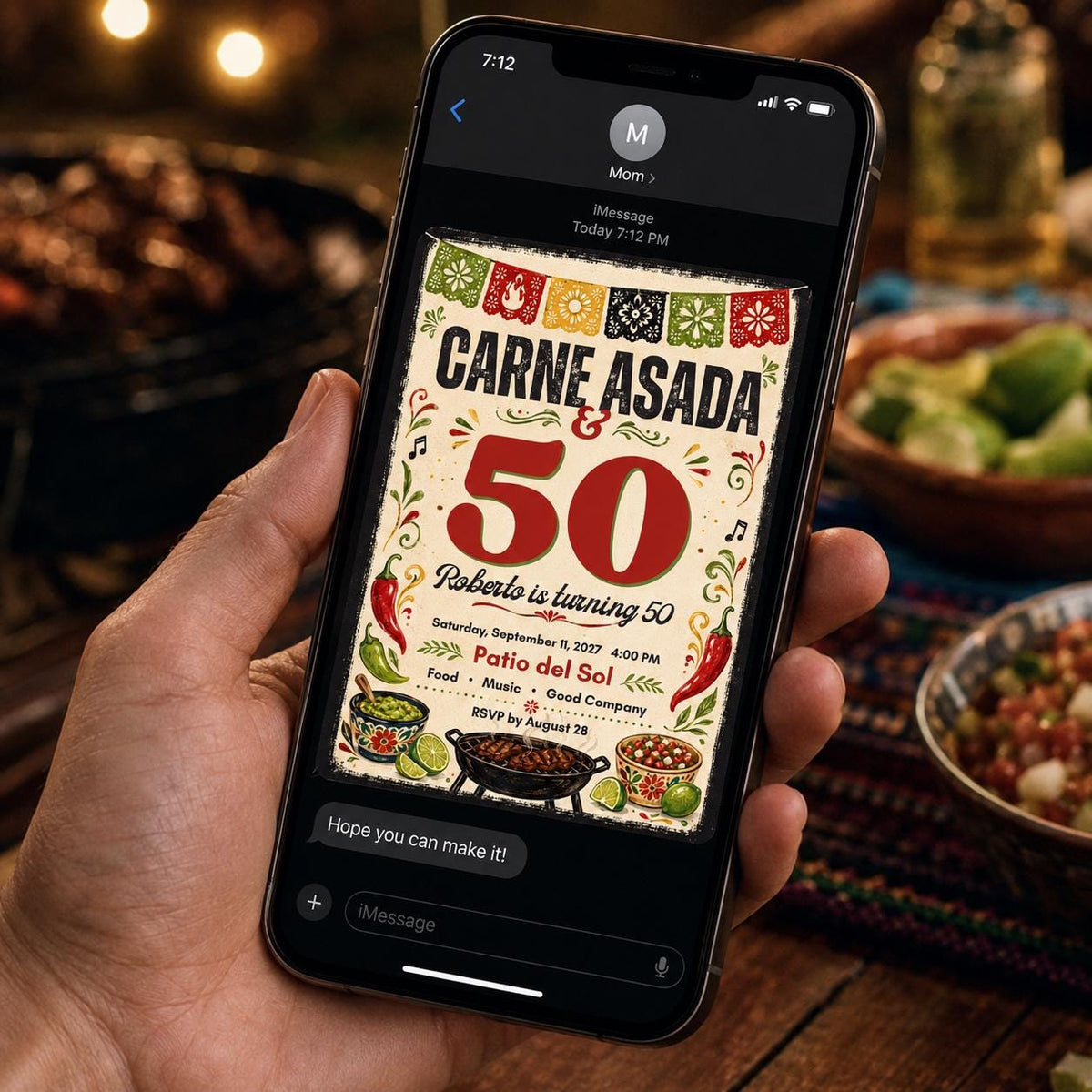 Fiesta Carne Asada 50th Birthday Invitation — BBQ design