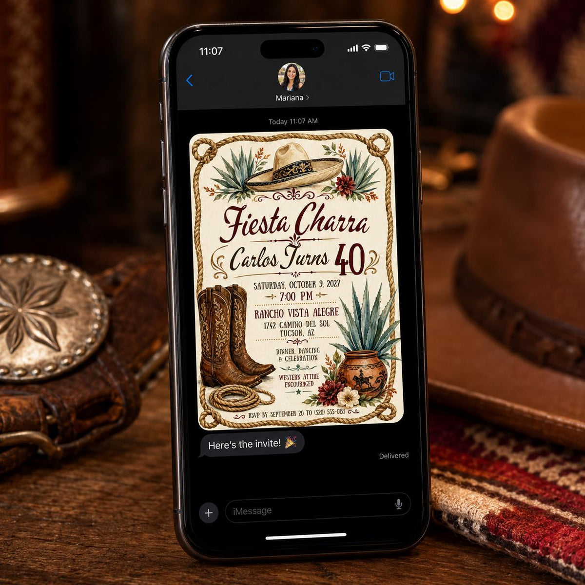 Fiesta Charra 40th Birthday Invitation — cowboy design