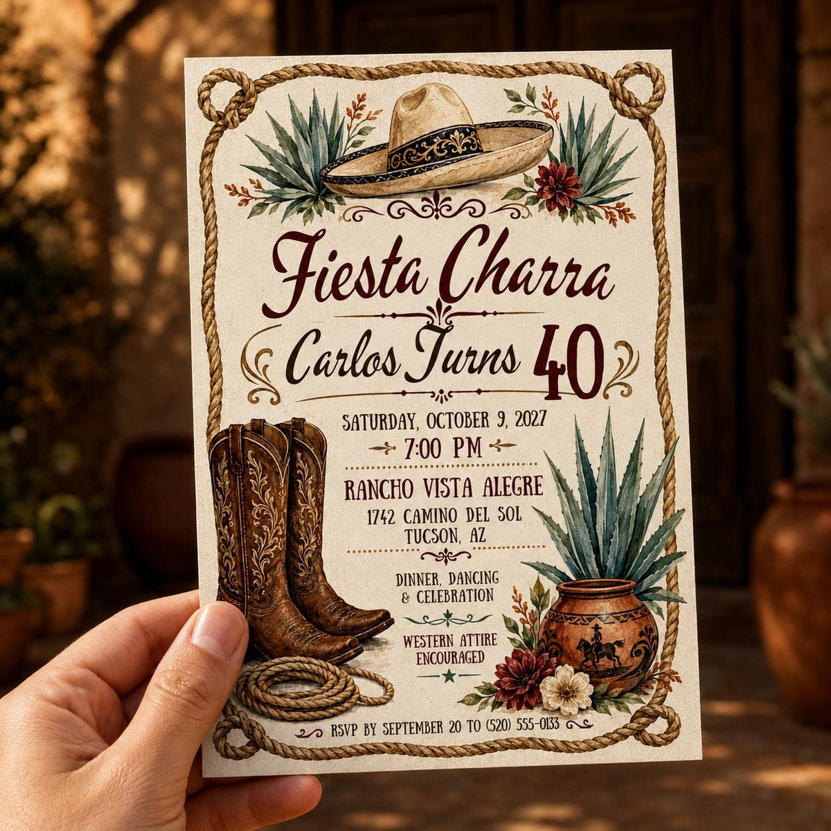 Fiesta Charra 40th Birthday Invitation — invitation you personalize in Canva