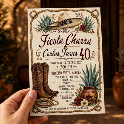 Fiesta Charra 40th Birthday Invitation — invitation you personalize in Canva