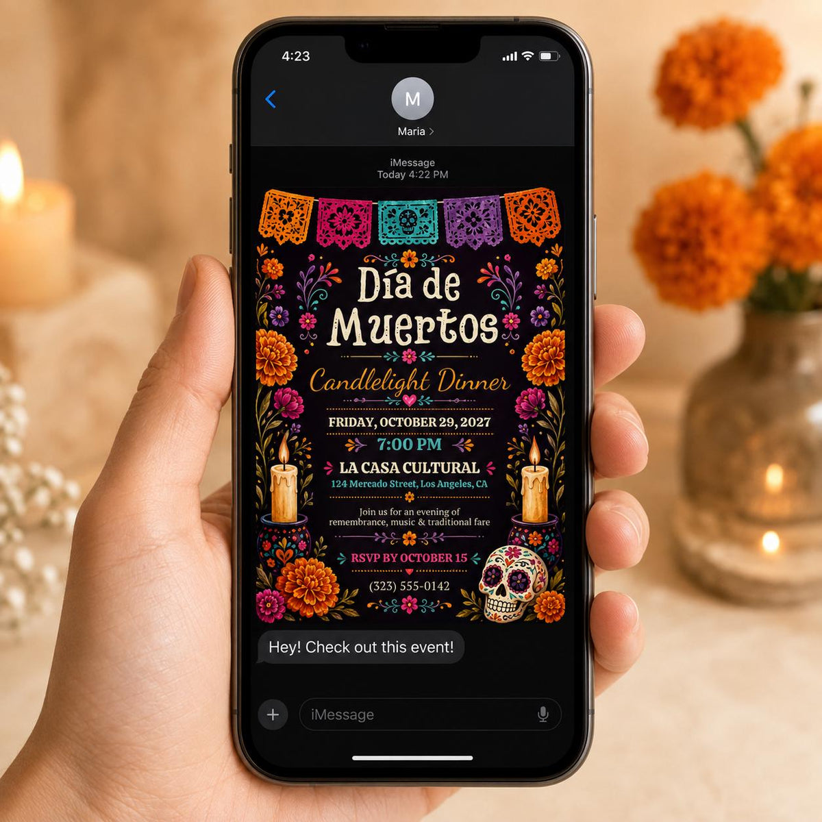 Fiesta Day of the Dead Invitation: Día de Muertos Candlelight Dinner — candle design