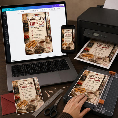 Fiesta Invitación Chocolate y Churros Navidad Invitation — digital invitation, instant download