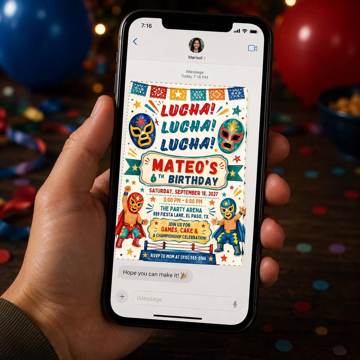 Fiesta Lucha Libre 6th Birthday Invitation — invitation you personalize in Canva