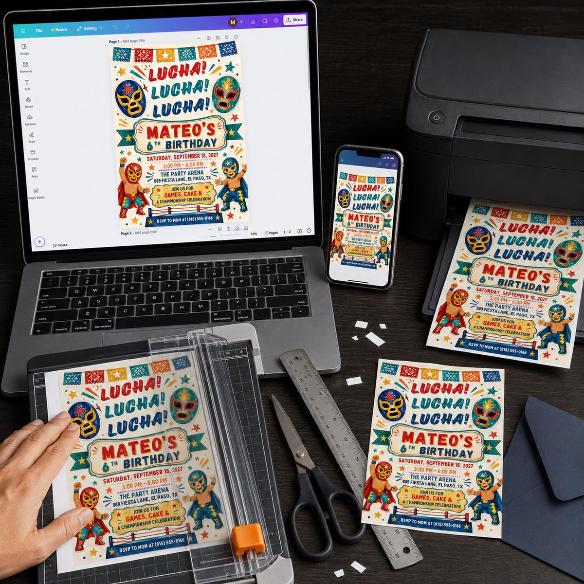 Fiesta Lucha Libre 6th Birthday Invitation — digital invitation, instant download