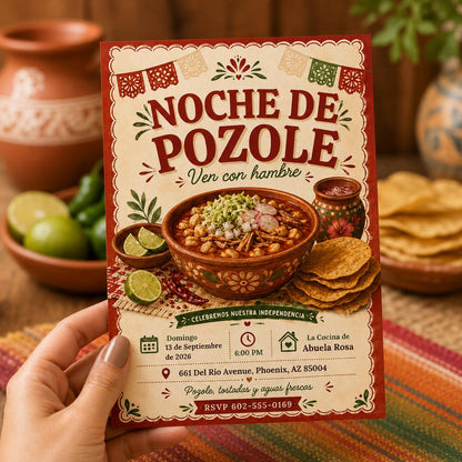 Fiesta Mexican Independence Day Invitation: Noche de Pozole Party — print-ready mexican independence day design from VoltBy