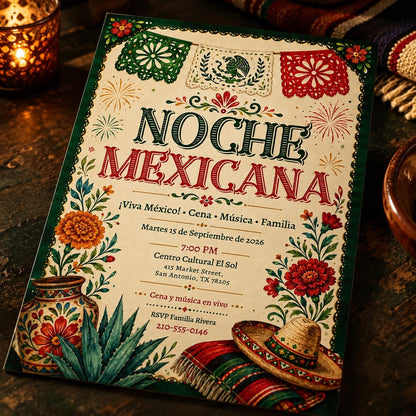Fiesta Mexican Independence Day Invitation: Noche Mexicana Fiesta — mexican independence day stationery by VoltBy