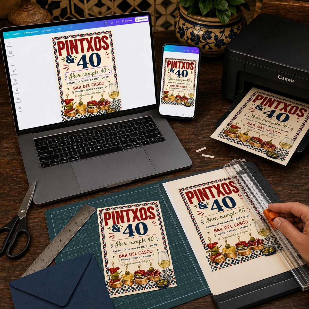Fiesta Pintxos 40 Cumpleaños Invitación Invitation — digital invitation, instant download