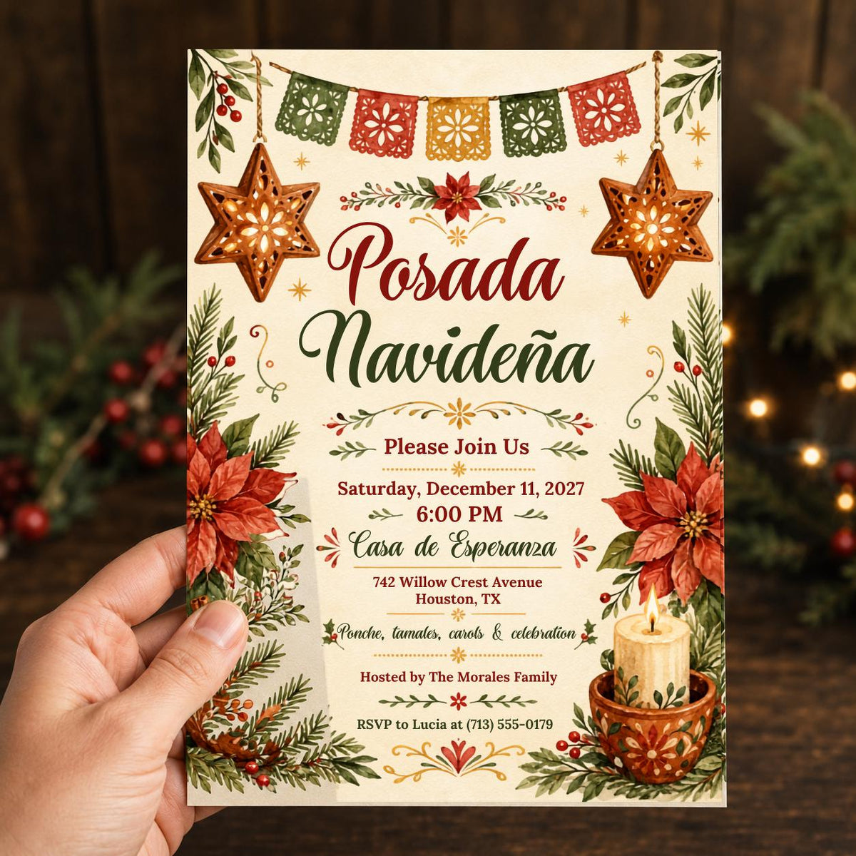 Fiesta Posada Navideña Invitation — print-ready Christmas celebration design from VoltBy