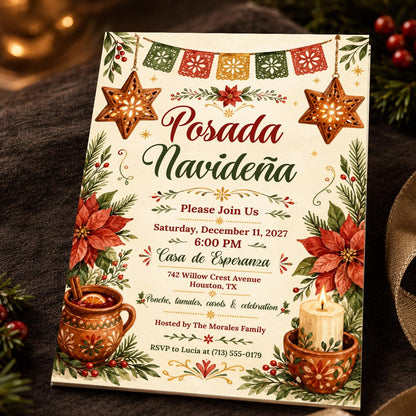 Fiesta Posada Navideña Invitation — Christmas celebration stationery by VoltBy