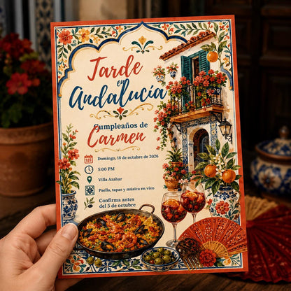 Fiesta Spanish Birthday Invitation: Andalusia Paella and Sangria Fiesta — digital invitation, instant download