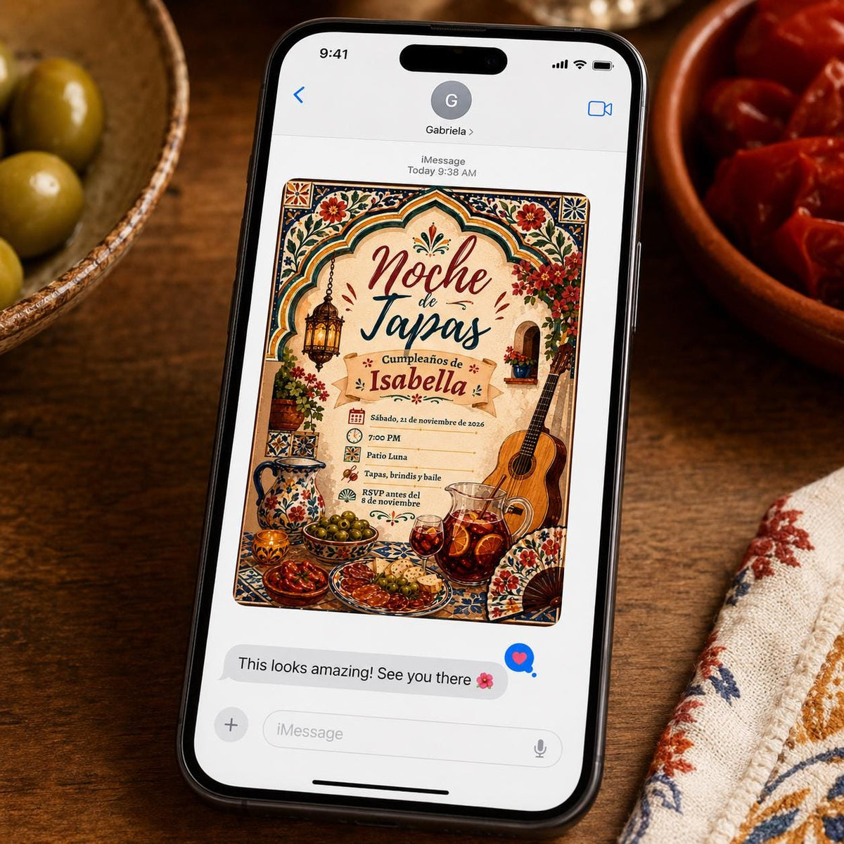Fiesta Spanish Birthday Invitation: Noche de Tapas and Sangria Fiesta — digital invitation, instant download