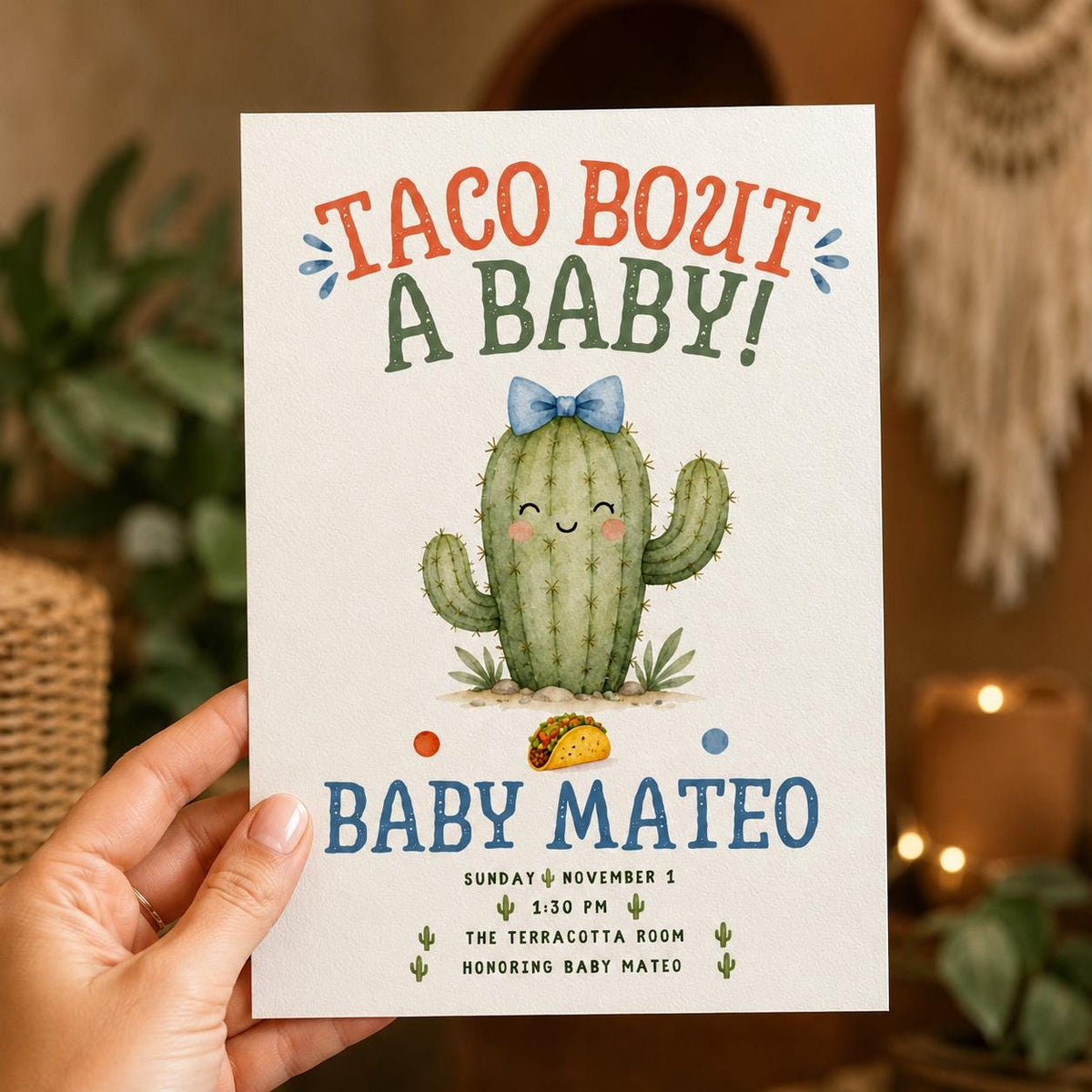 Fiesta Taco Bout a Baby Shower Invitation — invitation you personalize in Canva