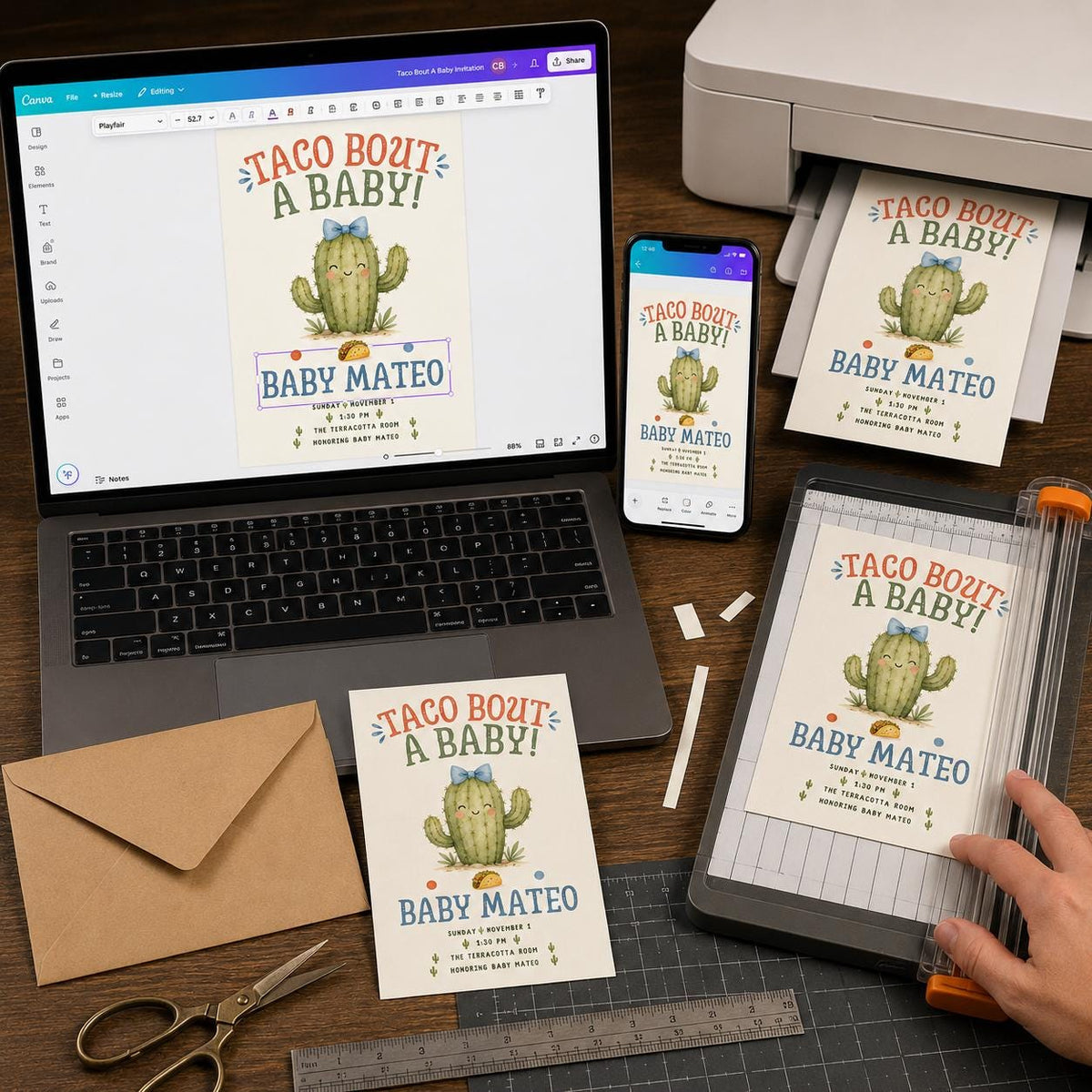 Fiesta Taco Bout a Baby Shower Invitation — print-ready baby shower design from VoltBy