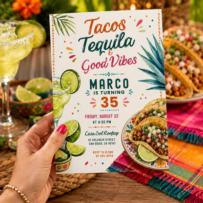 Fiesta Tacos And Tequila Birthday Invitation — digital invitation, instant download