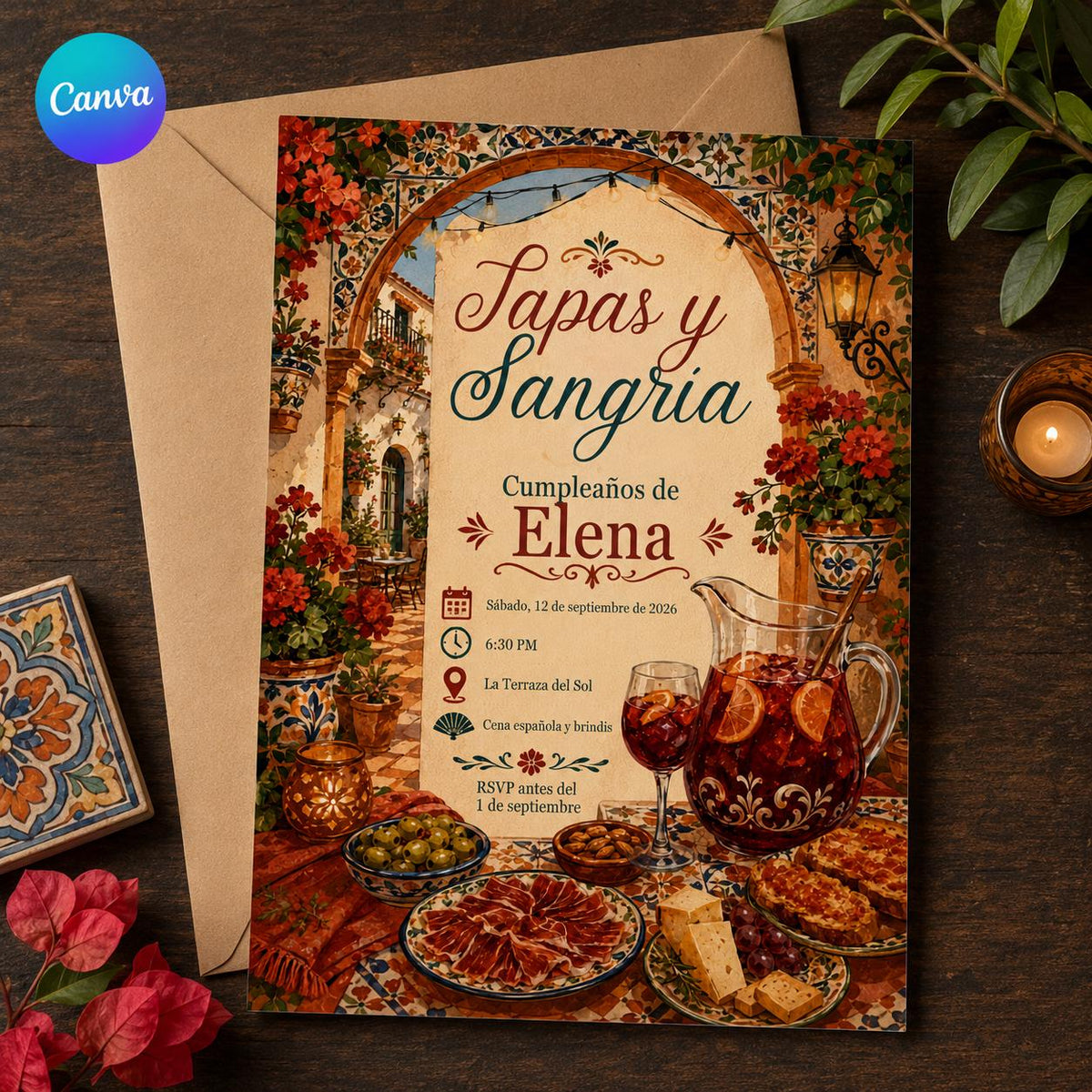 Fiesta Tapas and Sangria Invitation — editable Canva template