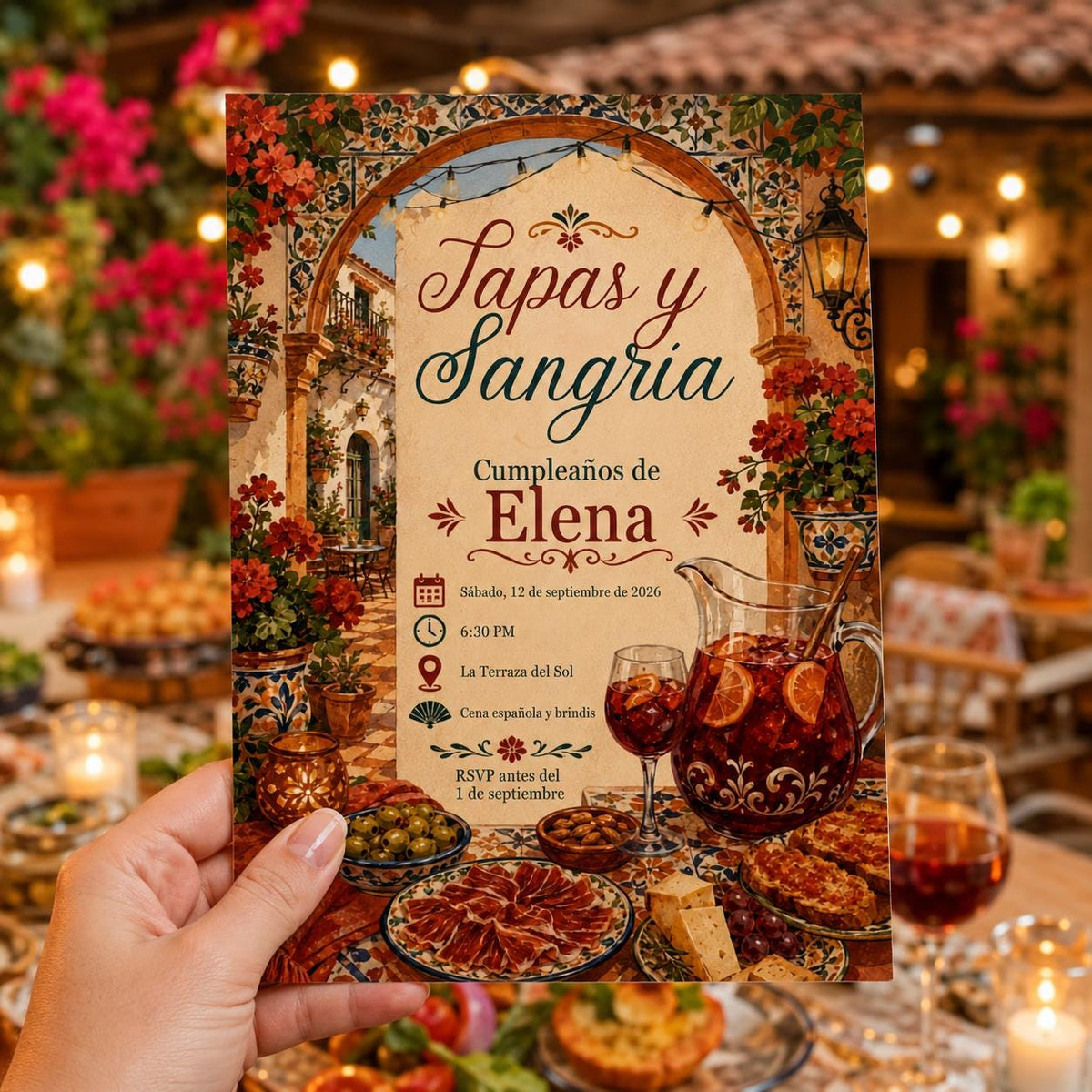 Fiesta Tapas and Sangria Invitation — print-ready birthday party design from VoltBy