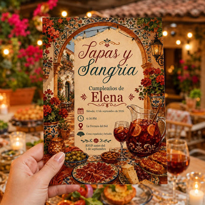Fiesta Tapas and Sangria Invitation — print-ready birthday party design from VoltBy